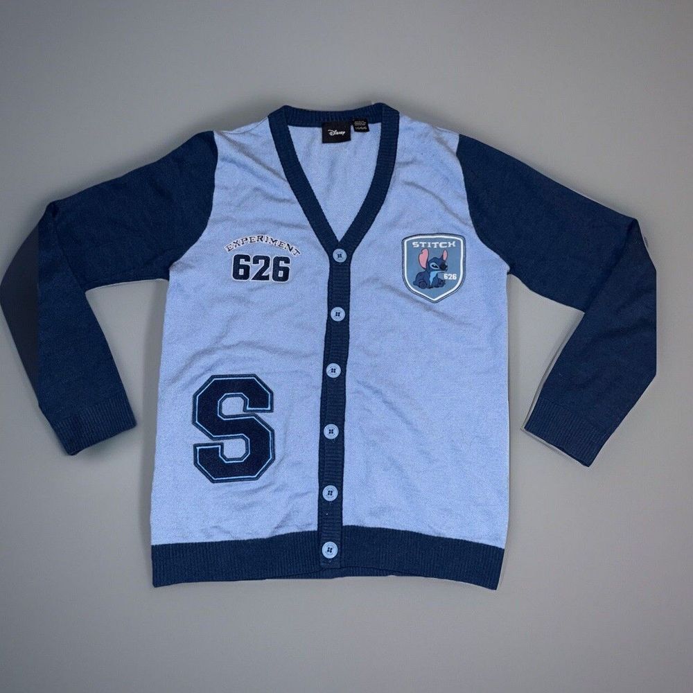 Disney Lilo & Stitch Varsity‎ Cardigan Sweater V-Neck Embroidered Men's Large